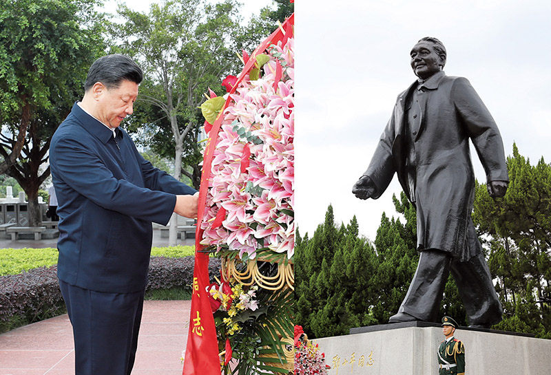 2020年10月14日，習近平總書(shū)記向深圳蓮花山公園鄧小平同志銅像敬獻花籃。
